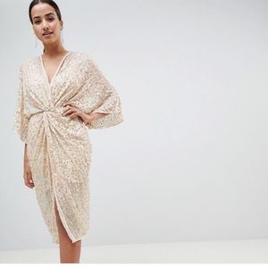 Asos Midi Plunge Kimono Sequin Dress